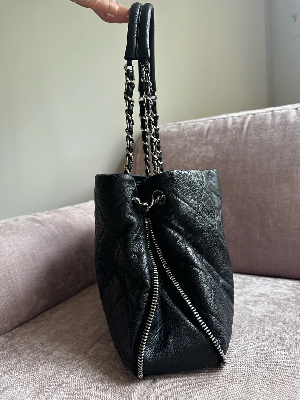 CHANEL Black Quilted Caviar Leather Timeless Expandable Tote Vintage Rare